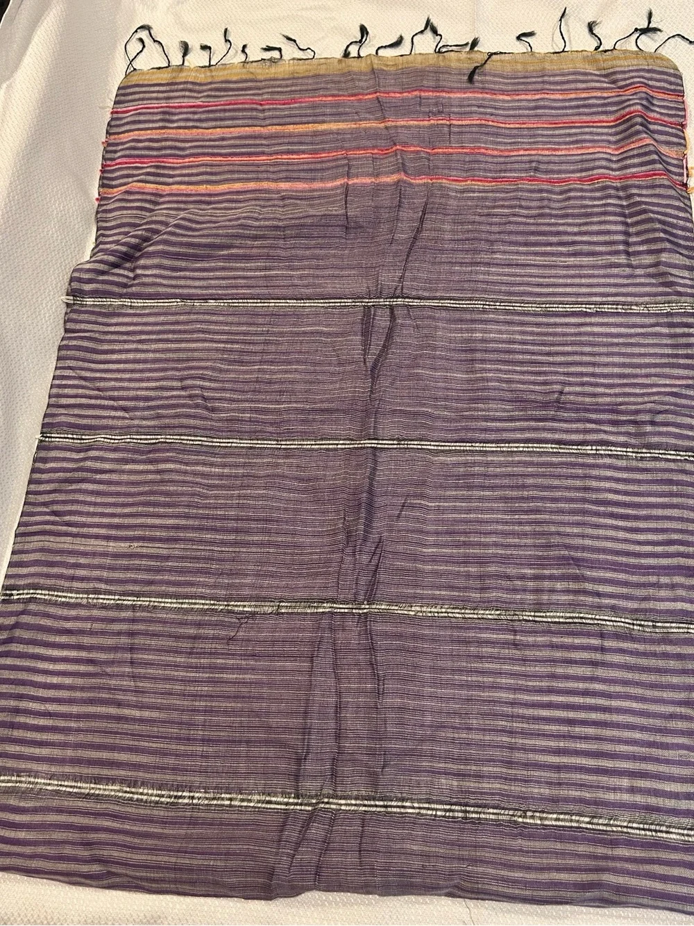 Woolrich Purple Striped Lightweight Scarf with Pink & Orange Accents